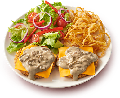 Cheesy veg grill with chickpea & spinach patties and mushroom sauce