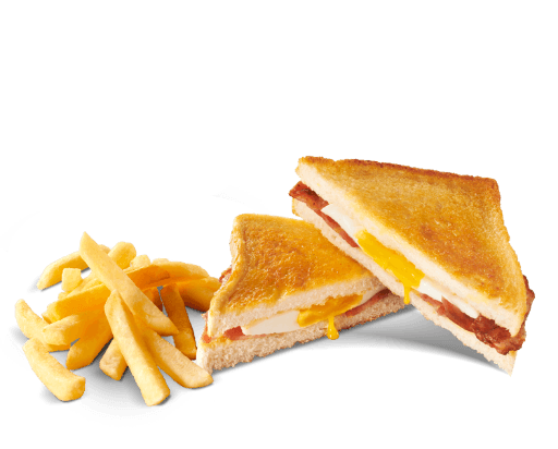 Bacon and egg toasted sandwich with chips
