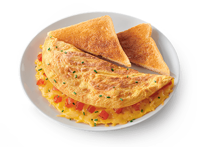 Cheese and tomato omelette with toast