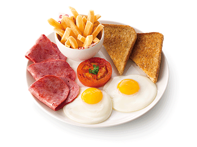 Farmhouse breakfast with bacon and egg