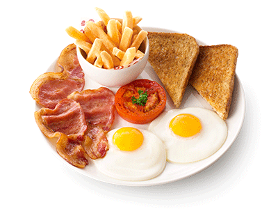 Farmhouse breakfast with bacon and egg