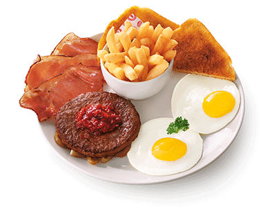 Halaal mega breakfast with smoked beef and egg