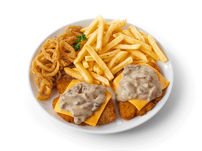 Double Chicken Schnitzel with cheese slice and mushroom sauce