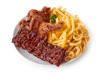 Ribs & Chicken Wings with chips