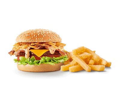 Crispy stack burger with chips