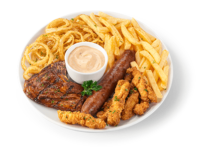 Beef boerewors, crumbed chicken strips & lamb shoulder chop with dipping sauce