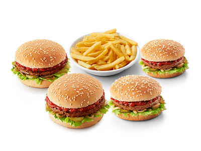 Family burger sharing meal