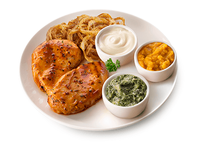 Grilled Chicken Fillets with vegetables and dipping sauce