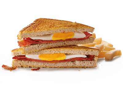 Bacon and egg toasted sandwich with chips