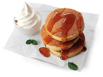 Flap jacks with syrup and ice cream