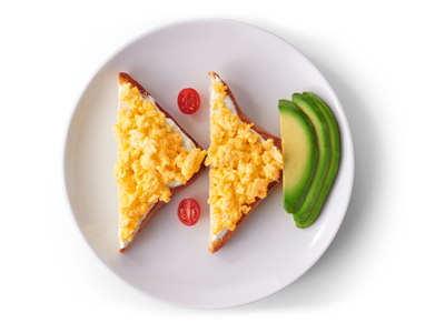 Scrambled Eggs, Cream Cheese & Avo* on Toast Combo