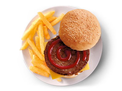 Beefy cheese burger and chips