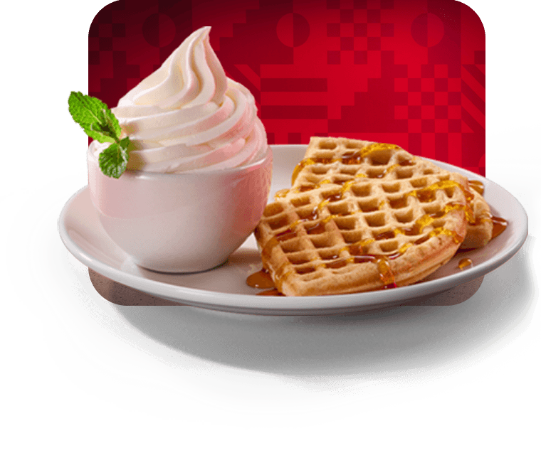 Half a waffle with ice cream