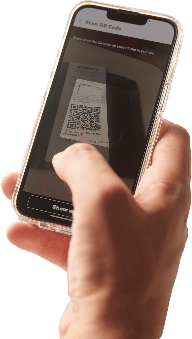 Hand holding a phone with till slip scan