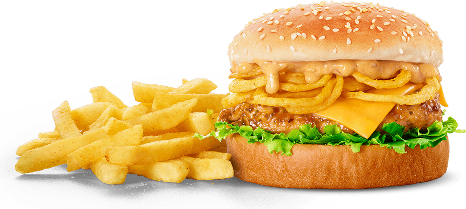 Juicy peri-peri chicken burger with melted cheese and fresh lettuce