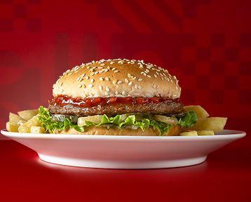 Wimpy hamburger on a white plate
