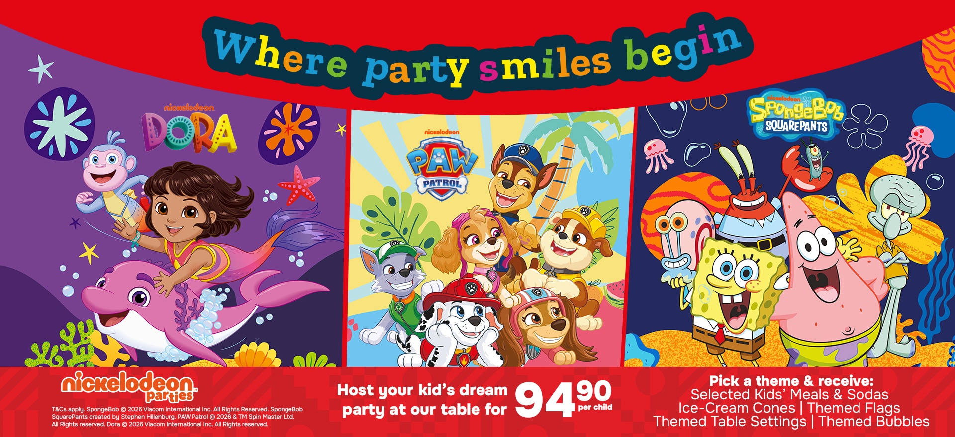 Book a Kids Party Venue Promotional banner with Nickelodeon themed settings